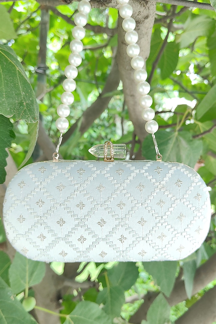 White Brocade Rectangle Clutch by A Clutch Story at Pernia's Pop Up Shop