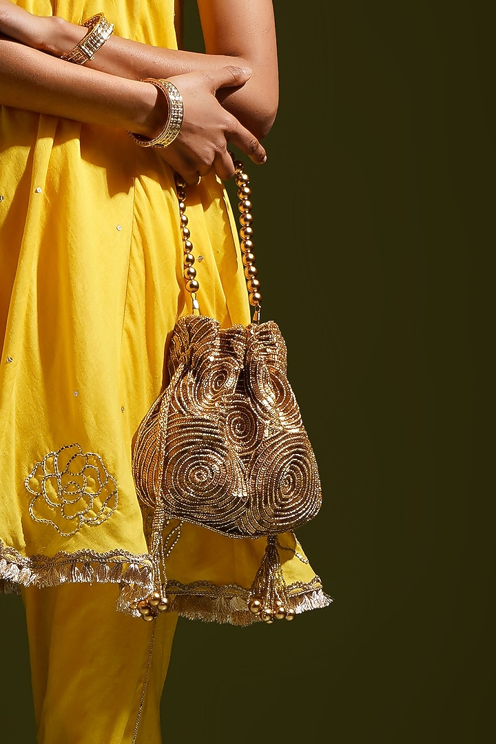 Copper Silk Hand Embroidered Potli by A Clutch Story at Pernia's Pop Up Shop