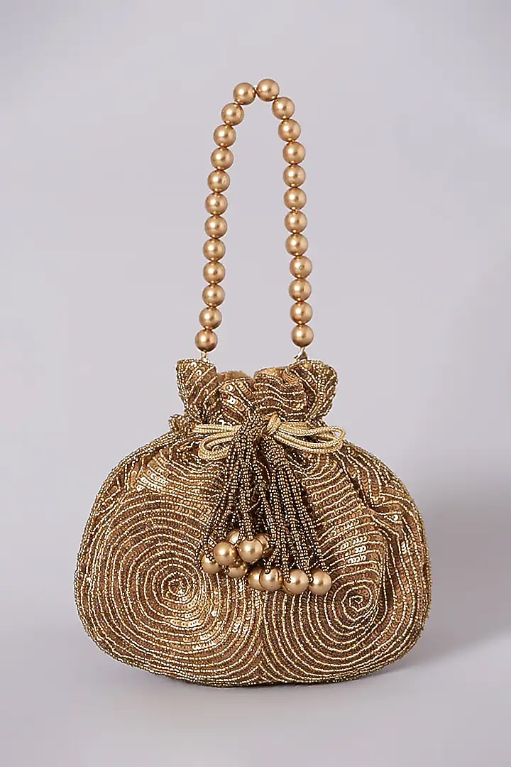Copper Silk Hand Embroidered Potli by A Clutch Story at Pernia's Pop Up Shop