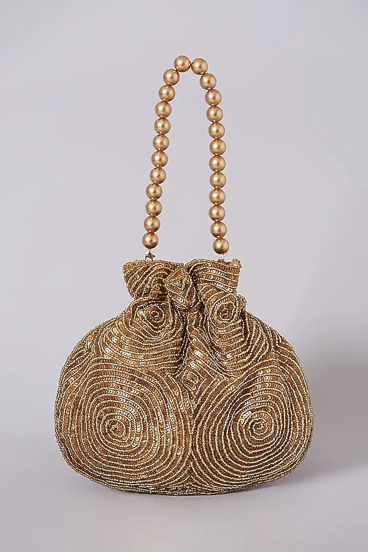 Copper Silk Hand Embroidered Potli by A Clutch Story at Pernia's Pop Up Shop