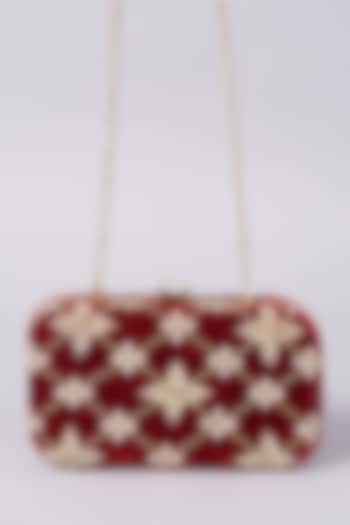 Maroon Zardosi Hand Embroidered Clutch by A Clutch Story