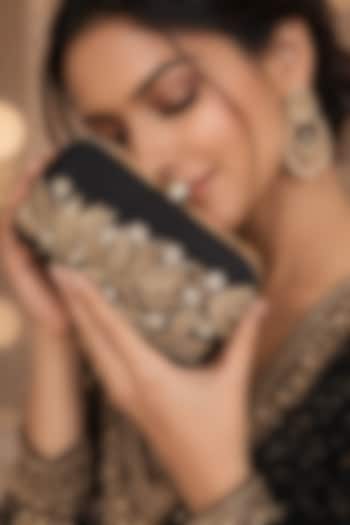 Black Silk Zardosi Dabka Hand Embroidered Clutch by A Clutch Story at Pernia's Pop Up Shop