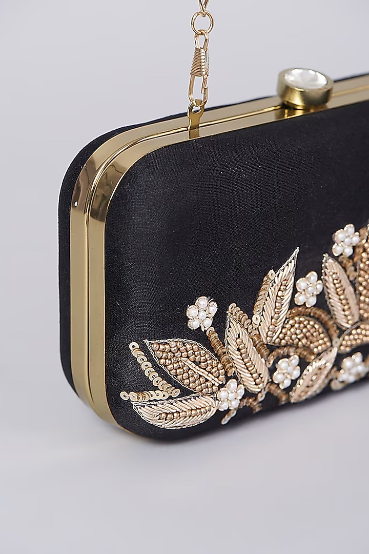 Black Silk Zardosi Dabka Hand Embroidered Clutch by A Clutch Story at Pernia's Pop Up Shop
