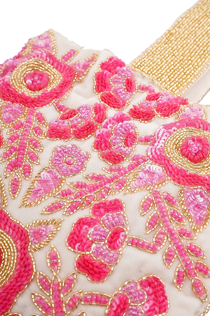 Pink & Red Velvet Floral Hand Embroidered Potli by A Clutch Story at Pernia's Pop Up Shop
