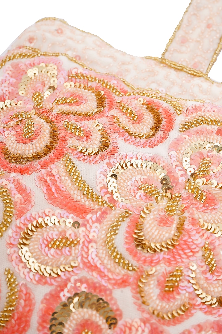 Soft Peach Velvet Floral Embellished Potli by A Clutch Story at Pernia's Pop Up Shop