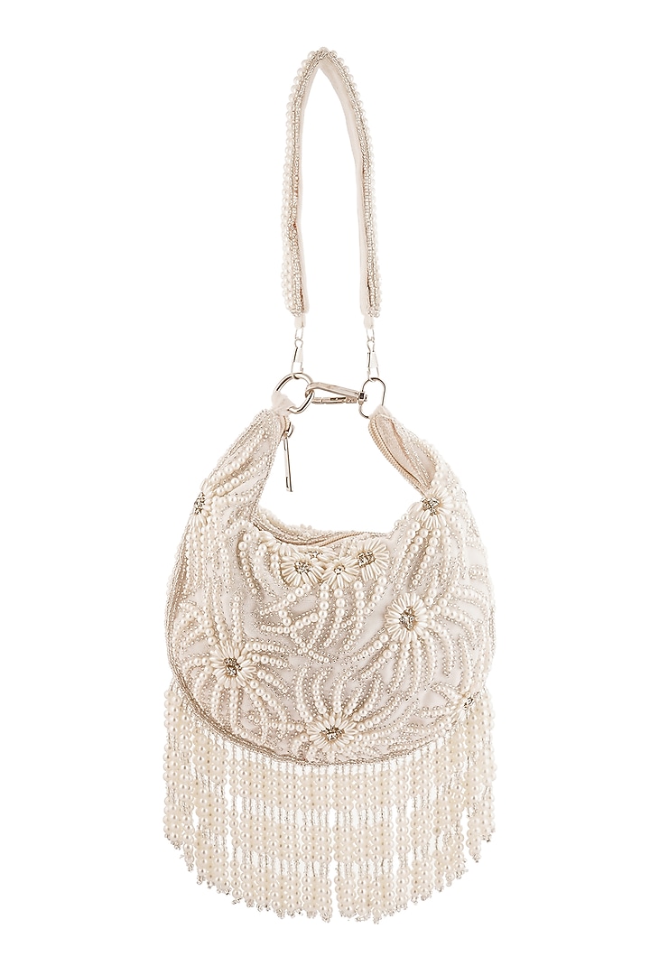 White Velvet Floral Embroidered Baguette-Style Purse by A Clutch Story at Pernia's Pop Up Shop