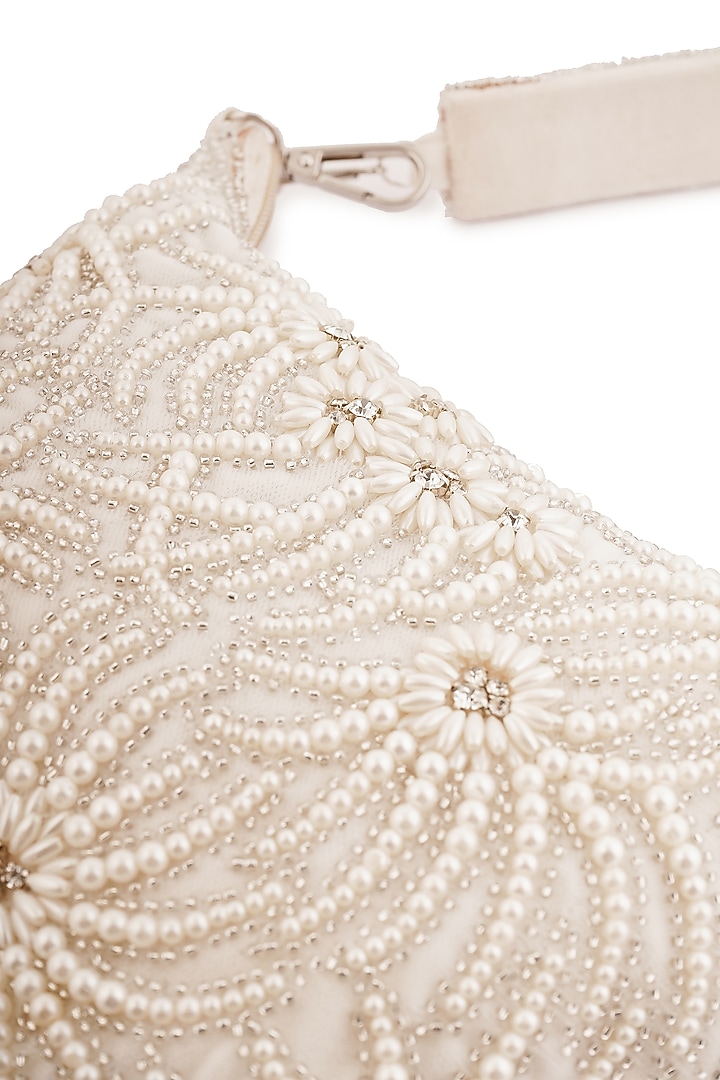 White Velvet Floral Embroidered Baguette-Style Purse by A Clutch Story at Pernia's Pop Up Shop