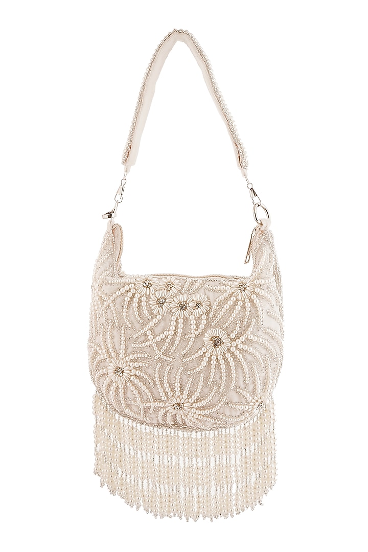 White Velvet Floral Embroidered Baguette-Style Purse by A Clutch Story at Pernia's Pop Up Shop
