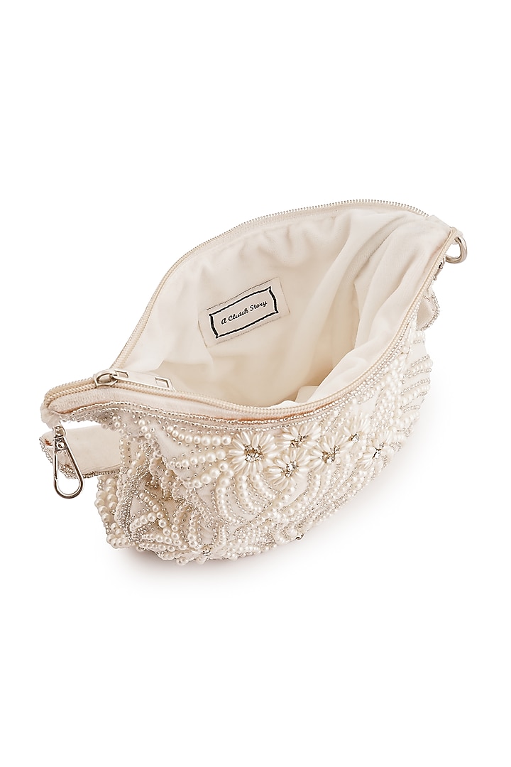 White Velvet Floral Embroidered Baguette-Style Purse by A Clutch Story at Pernia's Pop Up Shop