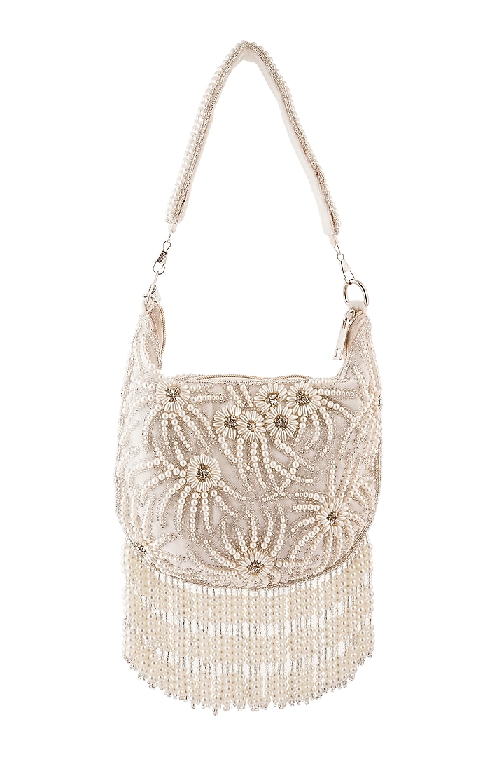 White Velvet Floral Embroidered Baguette-Style Purse by A Clutch Story at Pernia's Pop Up Shop
