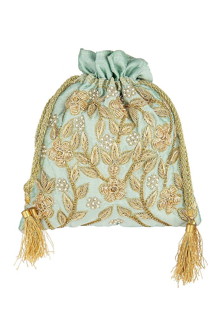 Mint Green Embroidered Potli by A Clutch Story