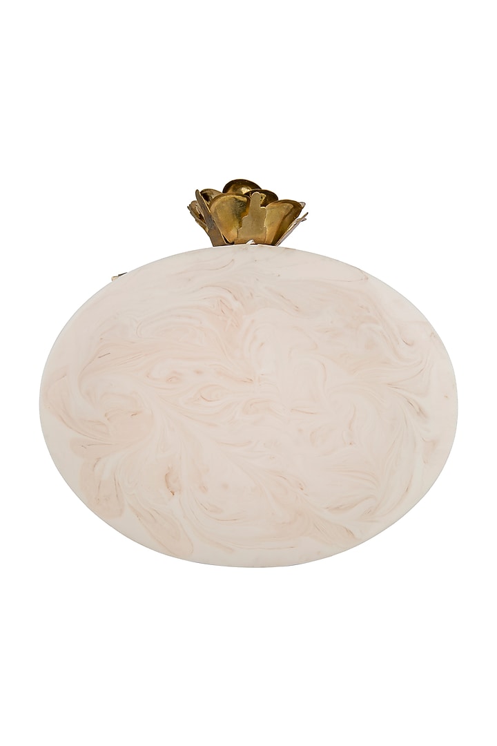 Beige Embellished Oval Clutch by A Clutch Story at Pernia's Pop Up Shop