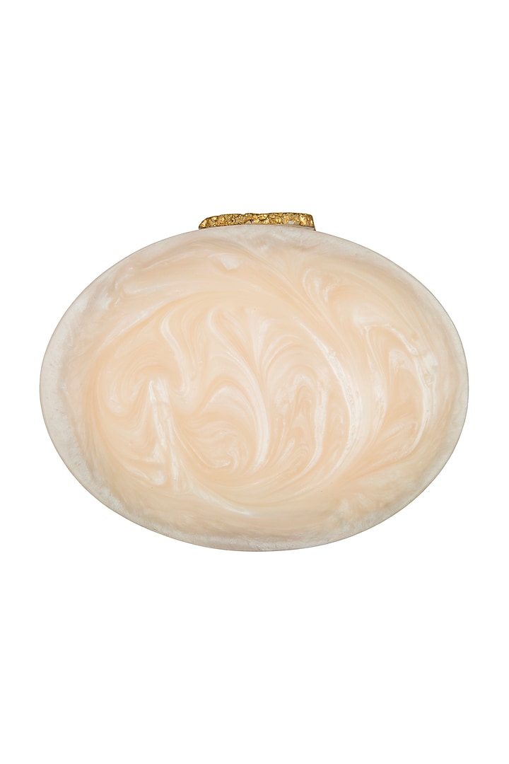 Beige Embellished Resin Oval Clutch by A Clutch Story at Pernia's Pop Up Shop