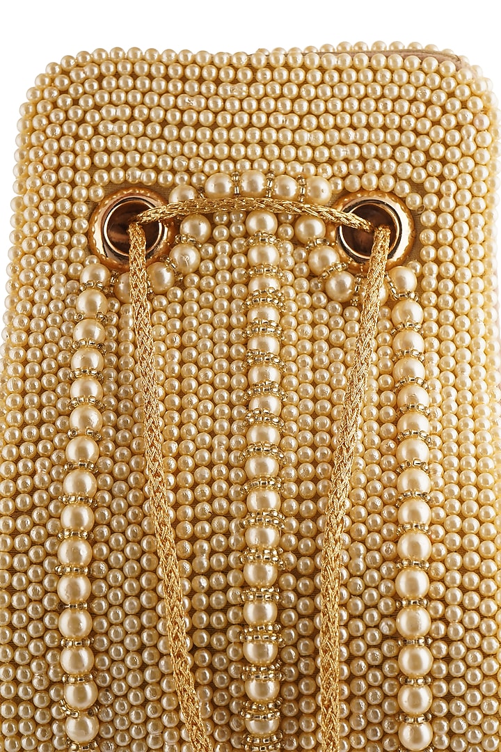 Gold Suede Pearl Embellished Clutch by A Clutch Story at Pernia's Pop Up Shop