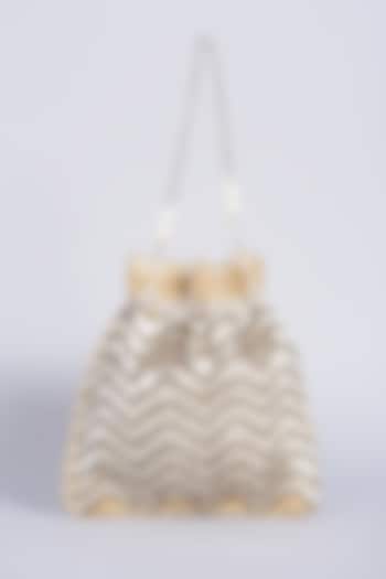 Silver Hand Embroidered Potli With Sling Chain by A Clutch Story at Pernia's Pop Up Shop