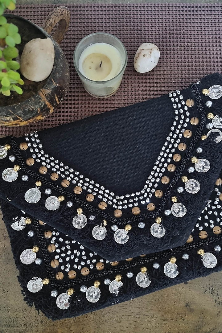 Black Embellished Clutch Bag by A Clutch Story
