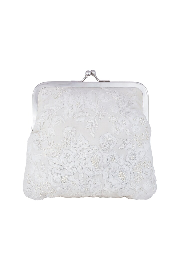 Ivory Embroidered Pearl Clutch by Clutch'D