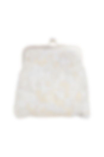 Ivory Embroidered Floral Clutch by Clutch'D