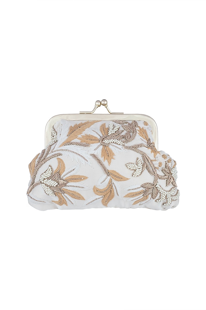 White Embroidered Clutch by Clutch'D