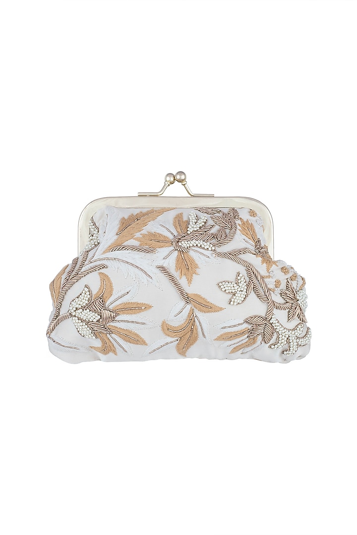 White Embroidered Clutch by Clutch'D at Pernia's Pop Up Shop