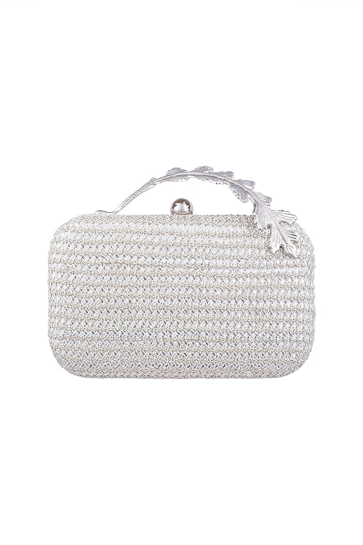Silver Embroidered Textured Clutch by Clutch'D