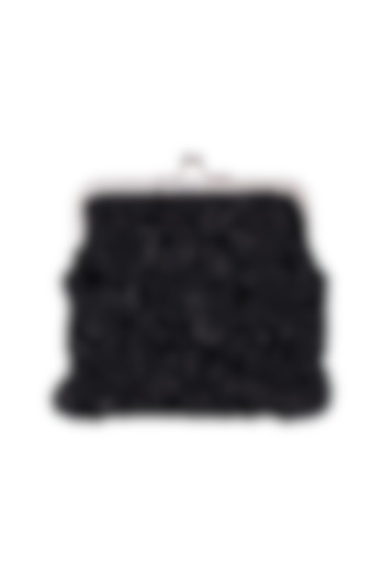 Black Embroidered Sequins Clutch by Clutch'D