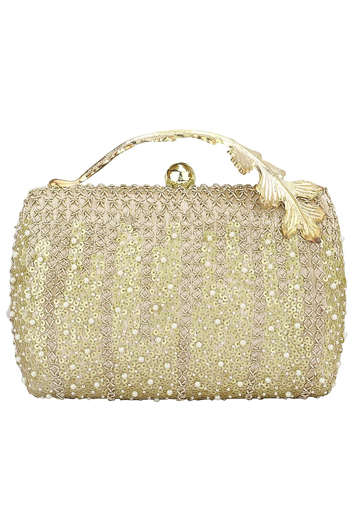 Gold Sequins and Pearl Work Box Clutch by Clutch'D