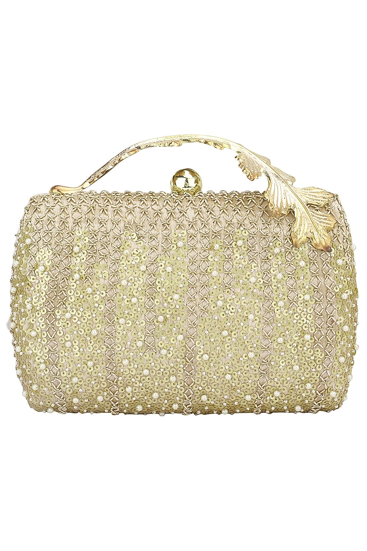 Gold sequins and pearl work box clutch available only at Pernia's Pop Up Shop.