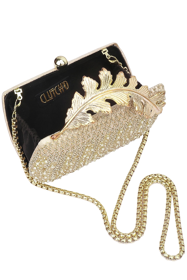 Gold sequins and pearl work box clutch available only at Pernia's Pop Up Shop.