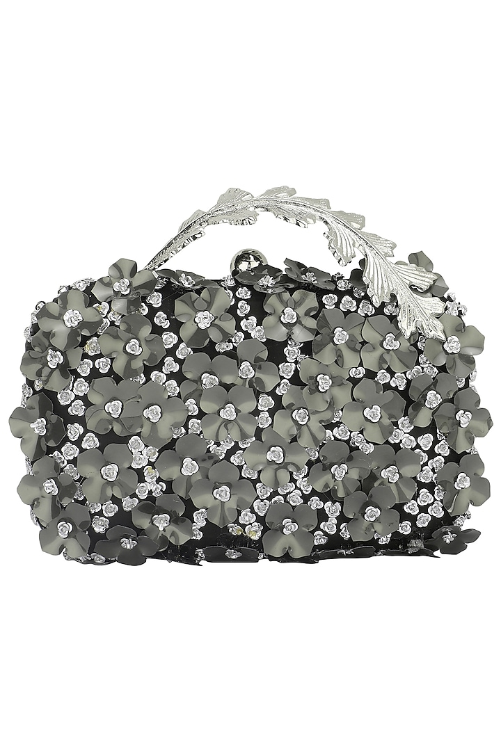 Black and Silver Sequins Flower Box Clutch by Clutch'D