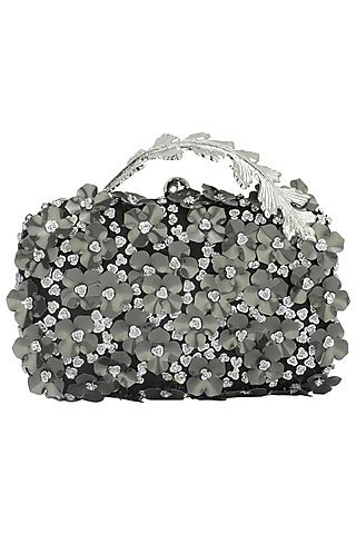 Black and Silver Sequins Flower Box Clutch by Clutch'D