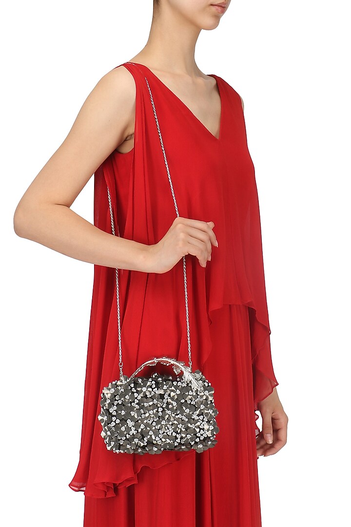 Black and silver sequins flower box clutch available only at Pernia's Pop Up Shop.