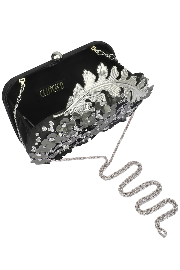 Black and silver sequins flower box clutch available only at Pernia's Pop Up Shop.