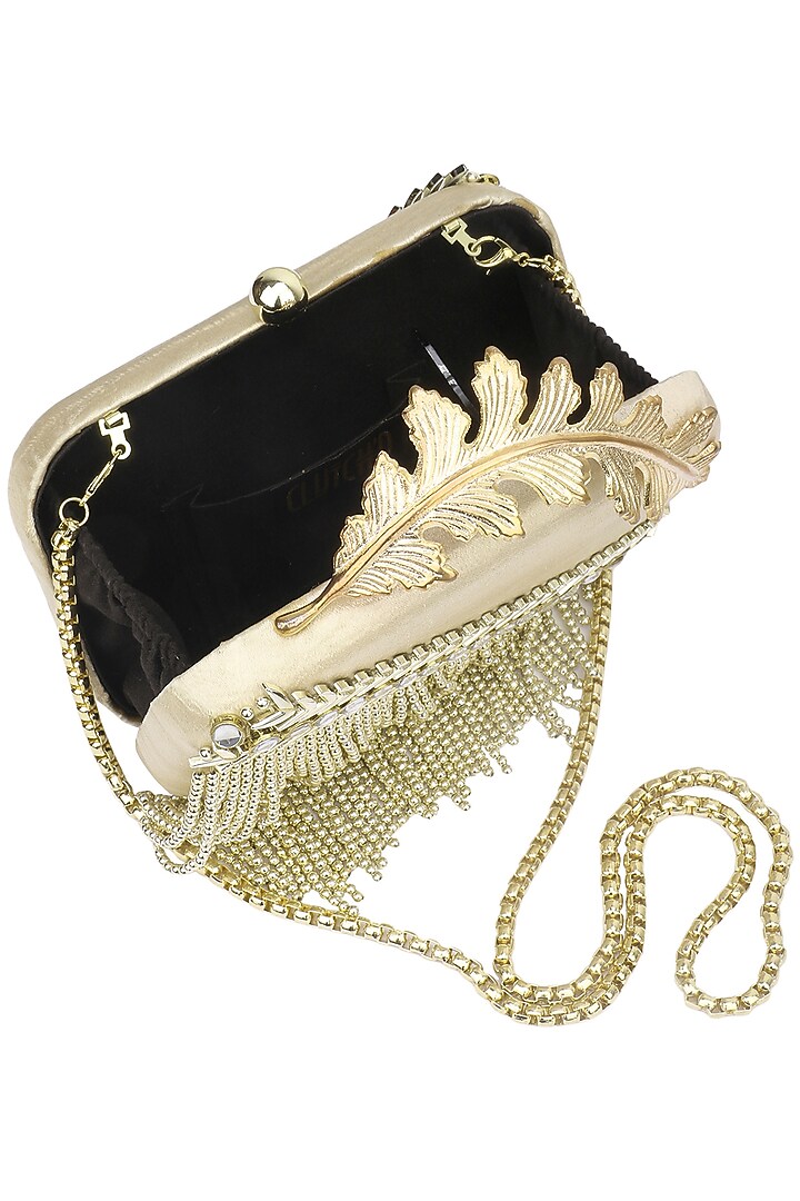 Matt gold metal chain and beads box clutch available only at Pernia's Pop Up Shop.