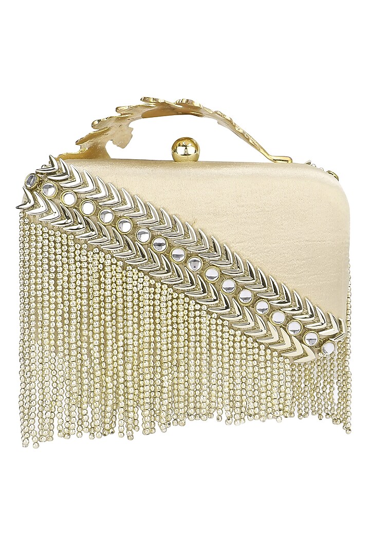 Matt gold metal chain and beads box clutch available only at Pernia's Pop Up Shop.