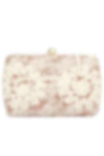 Snow White Appliqued Flowers Box Clutch by Clutch'D