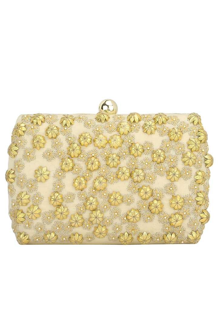 Light gold metal flowers box clutch available only at Pernia's Pop Up ...