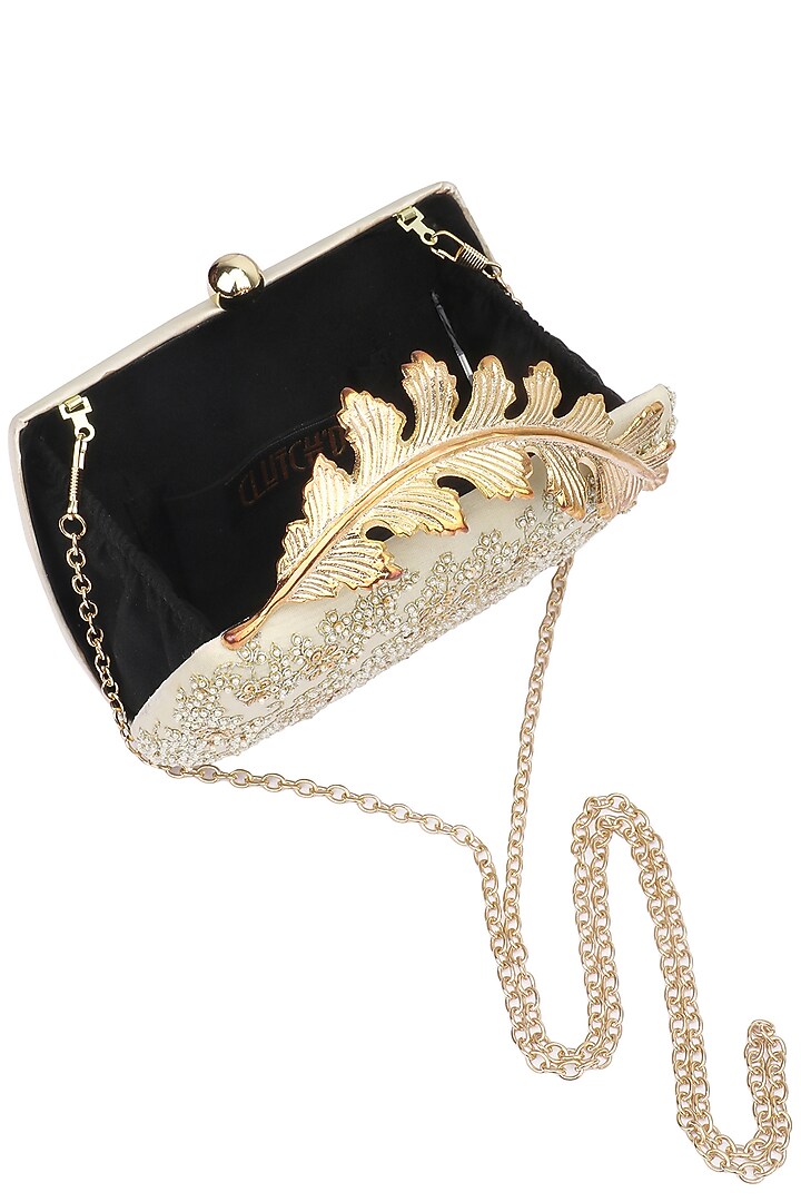 Creme pearl and zardozi work box clutch available only at Pernia's Pop Up Shop.