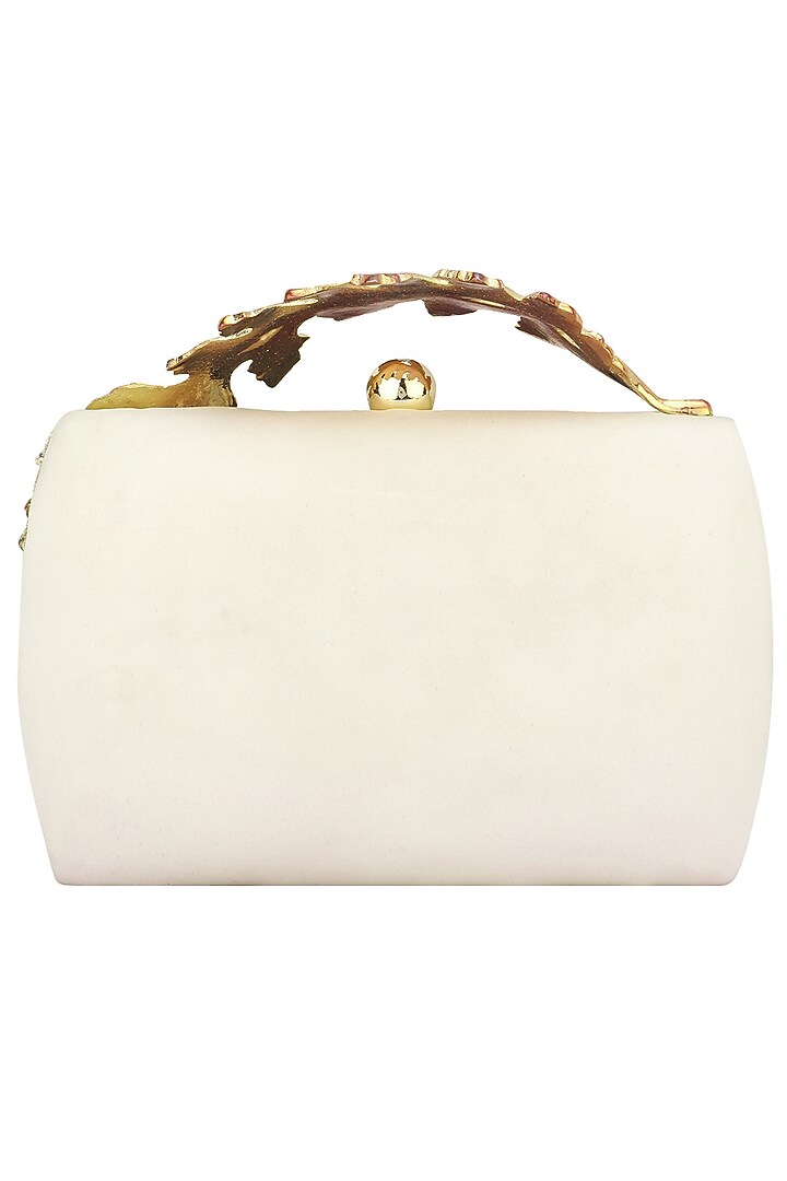 Creme pearl and zardozi work box clutch available only at Pernia's Pop Up Shop.
