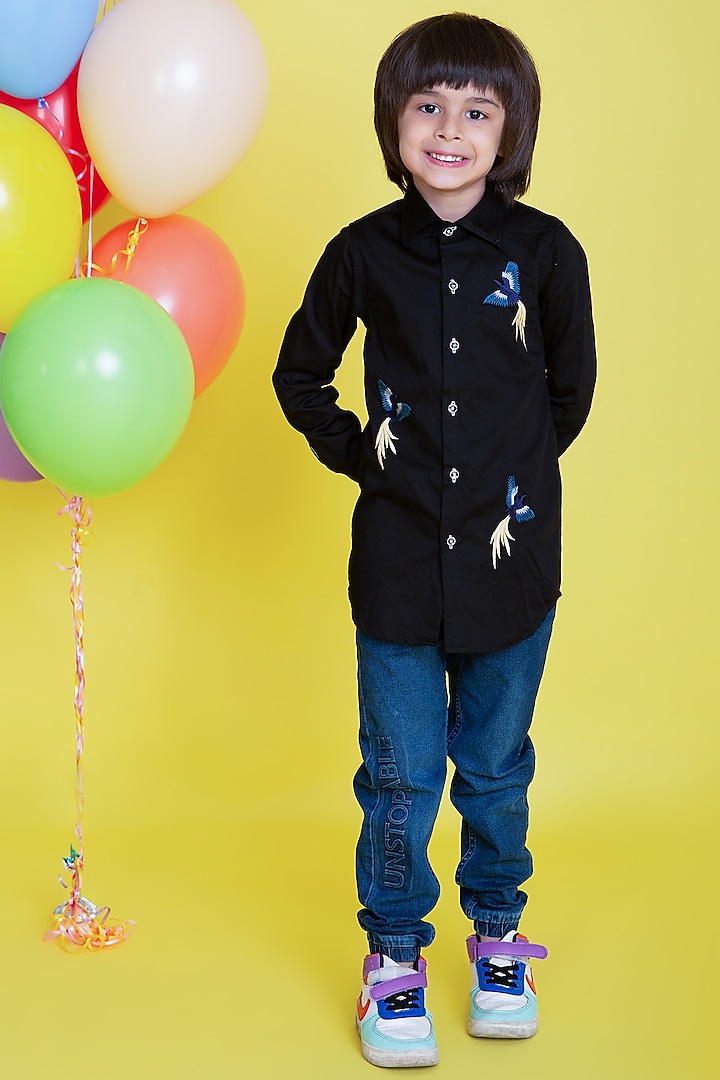 Black Embroidered Shirt For Boys by Little Boys Closet