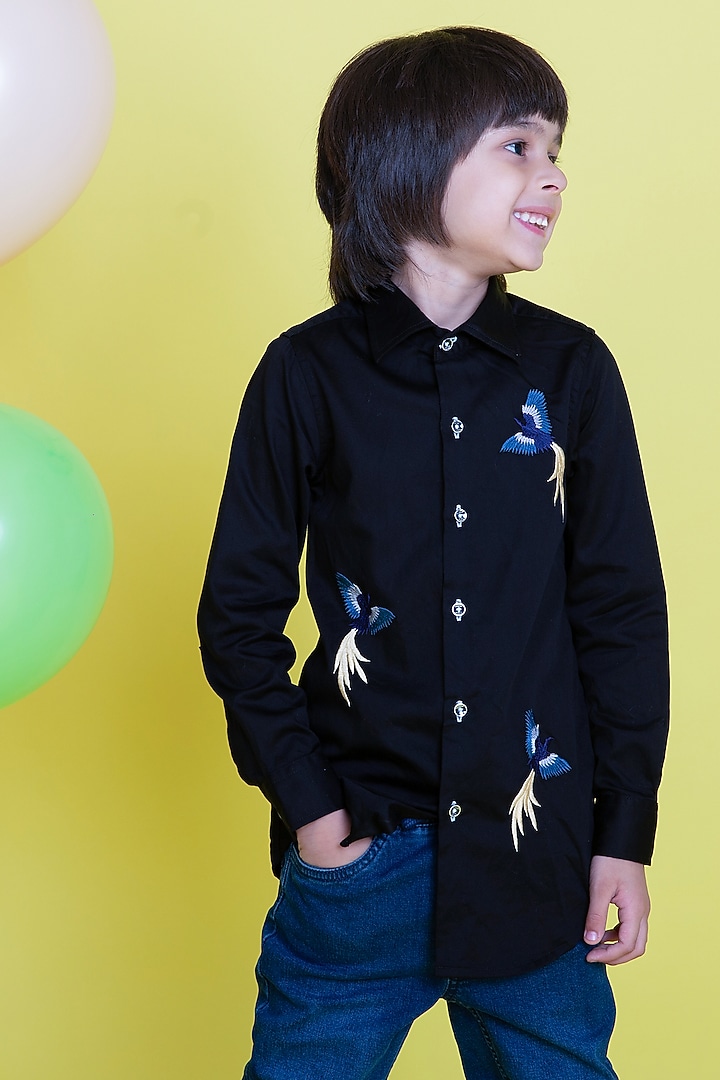Black Embroidered Shirt For Boys by Little Boys Closet at Pernia's Pop Up Shop