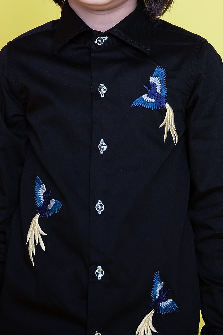 Black Embroidered Shirt For Boys by Little Boys Closet at Pernia's Pop Up Shop