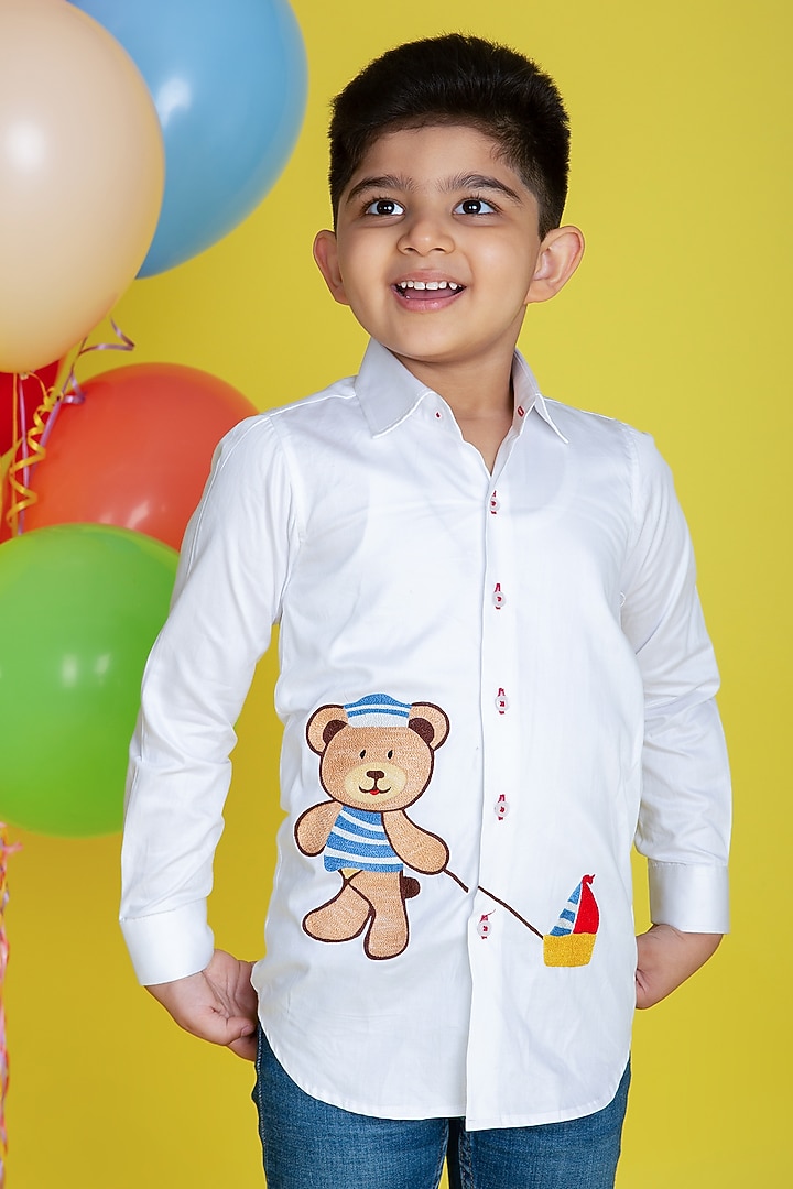 White Embroidered Shirt For Boys by Little Boys Closet at Pernia's Pop Up Shop