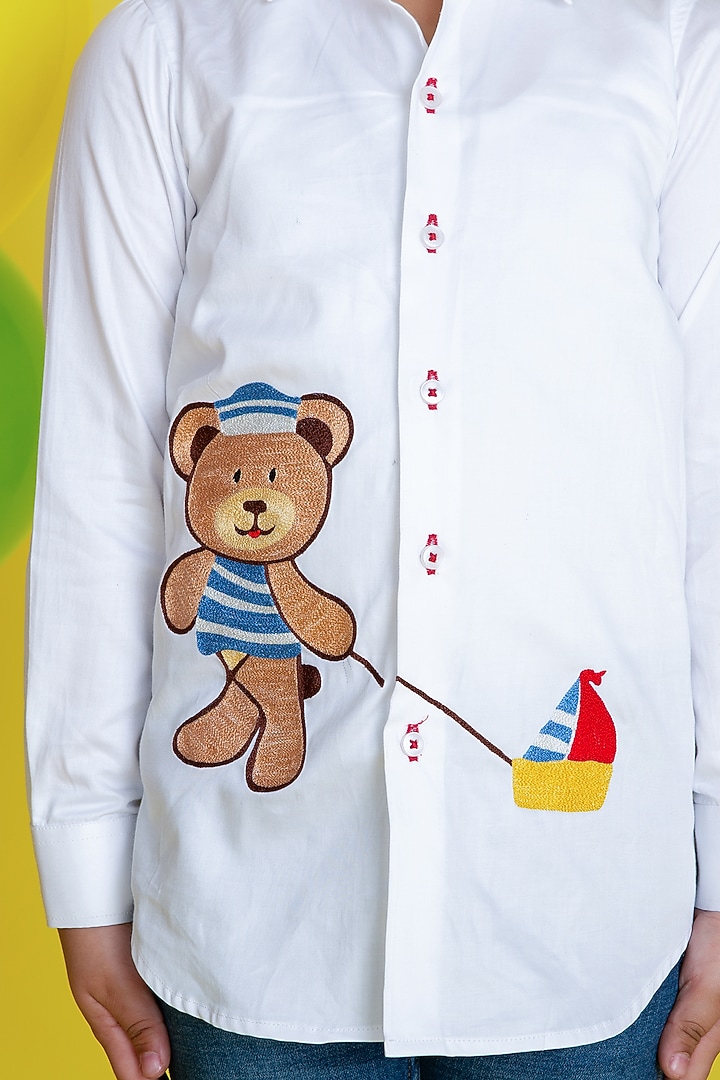 White Embroidered Shirt For Boys by Little Boys Closet at Pernia's Pop Up Shop
