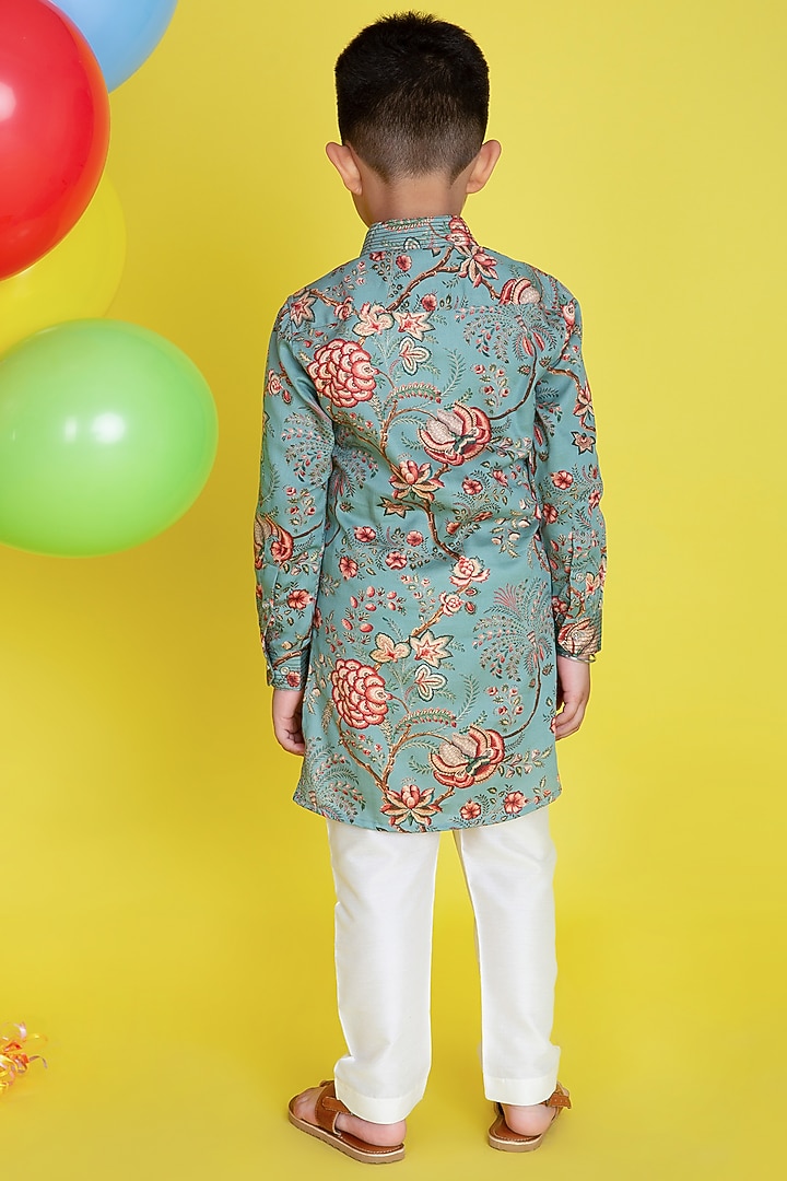 Sea Green Embroidered Kurta Set For Boys by Little Boys Closet at Pernia's Pop Up Shop