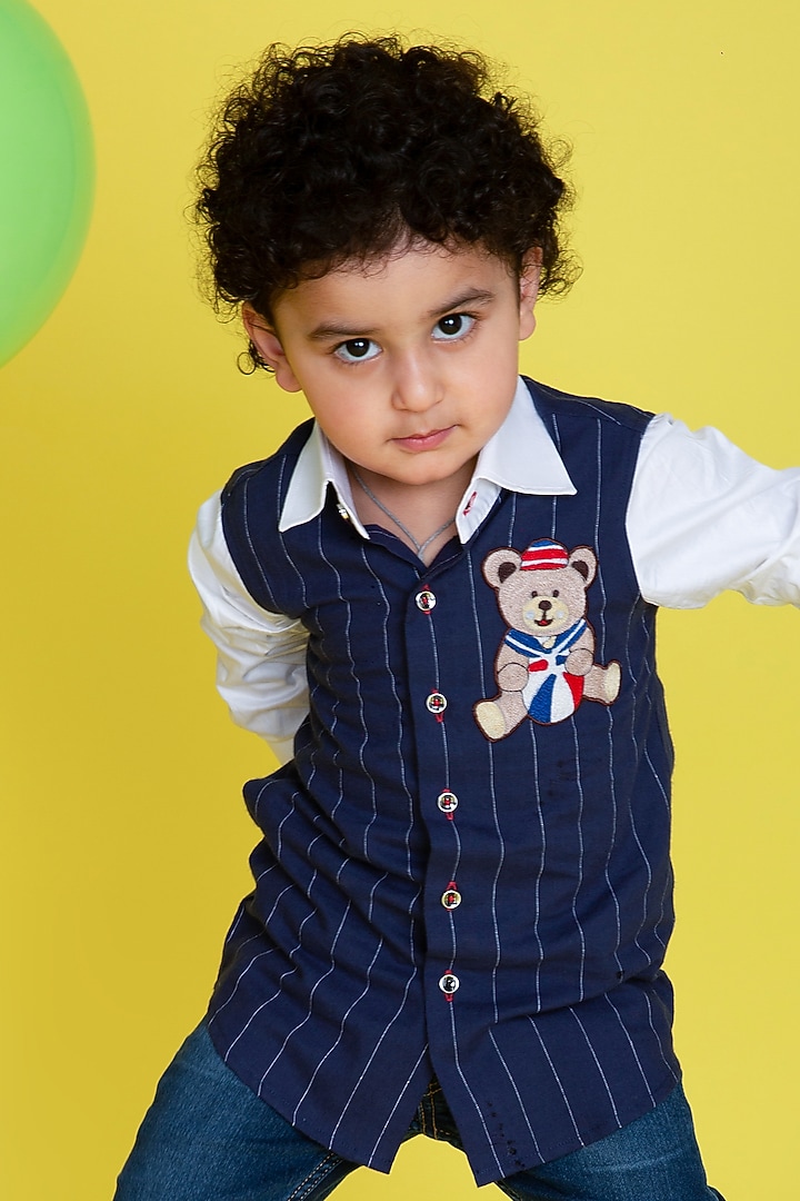 Blue Cotton Embroidered Shirt For Boys by Little Boys Closet at Pernia's Pop Up Shop
