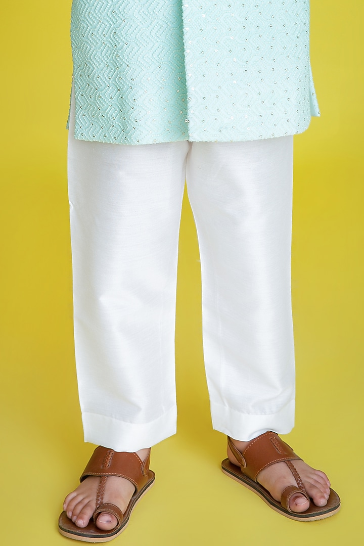 Mint Green Embroidered Sherwani Set For Boys by Little Boys Closet at Pernia's Pop Up Shop