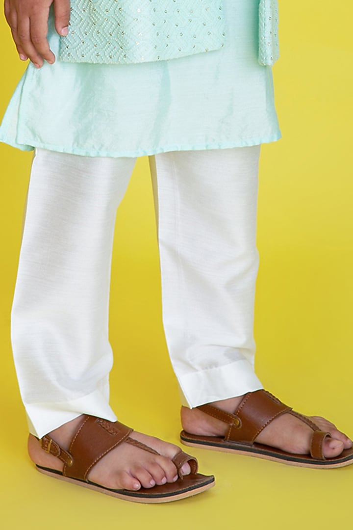 Mint Green Georgette Sherwani Set For Boys by Little Boys Closet at Pernia's Pop Up Shop