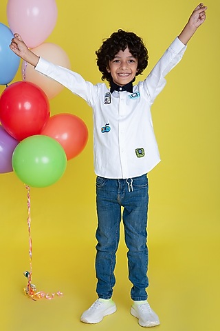 White Cotton Embroidered Shirt For Boys by Little Boys Closet