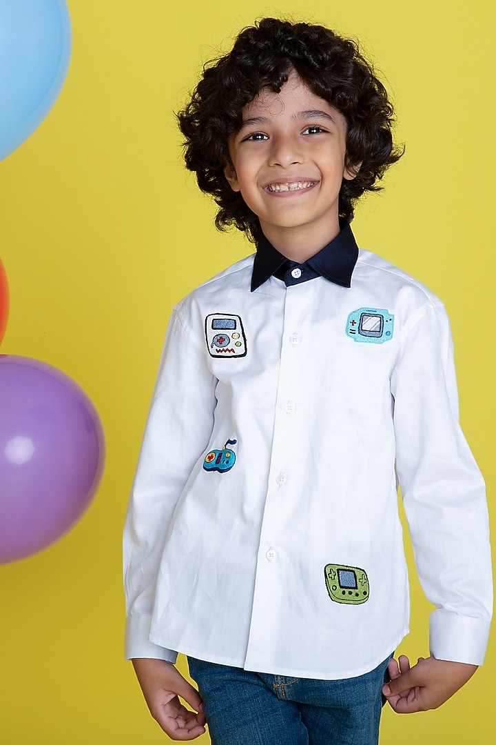 White Cotton Embroidered Shirt For Boys by Little Boys Closet at Pernia's Pop Up Shop